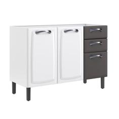 Balcão de Cozinha Itatiaia em Aço 3 Portas 2 Gavetas Branco e Grafite 