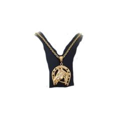 Corrente Cordão Cadeado 4mm 70cm + Pingente Cavalo e Ferradura Banhado a Ouro 18k