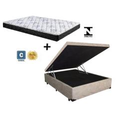 Cama Box Baú Casal Conforto Suede Bege + Colchão Casal Conforto Espuma D33 Com EPS 14x138x188