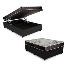 Cama Box Baú Casal Conforto Sintético Preto + Colchão Casal Conforto Espuma D33  30x138x188