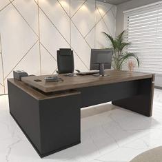 Mesa para Escritório em L com Caixa de Tomada Tamburato Estação Diretoria Charuto/Preto