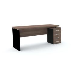 Mesa Pé Painel Com Gaveteiro 4 Gavetas Pe40 Em Mdp 164 X 60 Cm Walnut Base Preta
