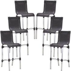 Conjunto De 6 Banquetas Haiti Em Alumínio Para Cozinha Trama Preto