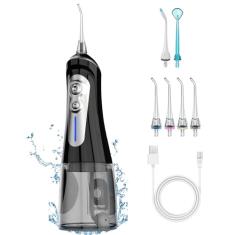 NBGRLVS Irrigador bucal sem fio para limpeza de dentes – Irrigador oral potente com 6 modos ajustáveis, 320 ml, portátil e recarregável, palhetas de limpeza à prova d'água IPX7 para viagens em casa