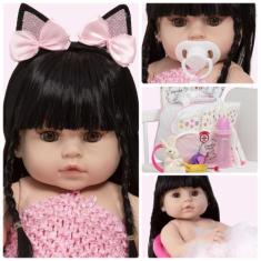 Boneca Reborn Menina Coelhinha Morena Com Bolsa Itens Luxo - Cegonha R