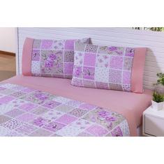 Jogo Lençol 4 Peças Cama Viúva Percal 150 Fios Estampa Rose