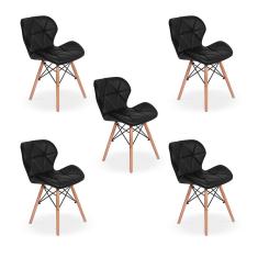 Kit 5 Cadeiras Charles Eames Eiffel Slim Wood Estofada Preta