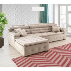 Sofá Orlando 2.40x2.10m Com Chaise, Retrátil E Reclinável - Bege