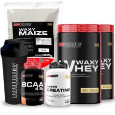 Kit 2x Whey Protein Waxy Whey Pote 900g BCAA 100g Power Creatina 100g 