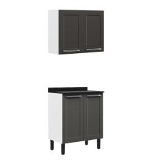 Cozinha Compacta em Aço 2 Peças 4 Portas Florença Itatiaia Grafite/Branco