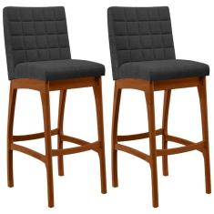 Kit 02 Banquetas Altas Para Cozinha Sala De Jantar Fixa Mila L02 Bouclê Preto