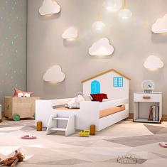 Cama Infantil Solteiro Belissima Azul Branco E Mel Branco