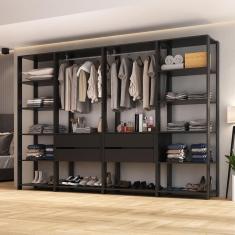 Guarda Roupas Closet Modulado 270cm 4 Peças Com 4 Gavetas E Cabideiros Multimóveis MP4321 Preto