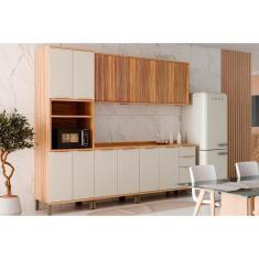 Cozinha Modulada Completa Sauvignon 5 Peças 2 Aéreos + 2 Balcões + 1 Torre Quente C5p90 Amendoa Off White Ronipa