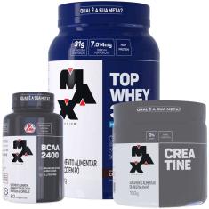 Top Whey Protein 3w 900g + Bcaa + Creatina Max Titanium Chocolate
