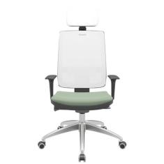 Cadeira Office Brizza Tela Branca Com Encosto Assento Vinil Verde Auto