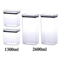 4 Potes Herméticos Retangular 1300ml e 2600ml para armazenamento de alimentos