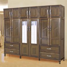 Guarda Roupa Casal com Espelho 12 Portas 4 Gavetas Rio Branco Premium Rodmóveis Imbuia Natural