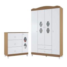 Jogo Cômoda e Guarda-Roupa Braga Branco Almendra