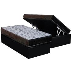 Cama Box Baú Solteiro: Colchão Anatômico Ortobom D33 / EP ISO 100 Ultra Firme + Base CRC Suede Black(88x188)