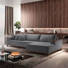 Sofá com Chaise 4 Lugares Veludo 270 Cm Grécia Cinza