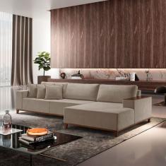 Sofá com Chaise 4 Lugares Bouclê 270 Cm Grécia Bege