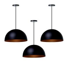 Kit 3 Lustres Pendentes Meia Lua Preto 40 Cm
