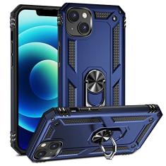 SORAKA Capa para iPhone 14 com suporte para anel Capa iPhone 14 Capa traseira de TPU macio com proteção contra impactos e PC rígido com placa de metal para suporte magnético para telefone em carro