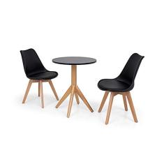 Conjunto Mesa de Jantar Maitê 60cm Preta com 2 Cadeiras Eames Wood Leda - Preta