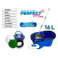 Balde Perfect Mop Pro 16L 360 Inox Com 3 Refis Azul