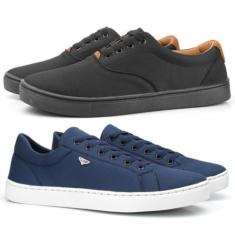 Kit 2 Sapatenis Masculino Casual Sola Borracha Costurada Fecho Cadarço