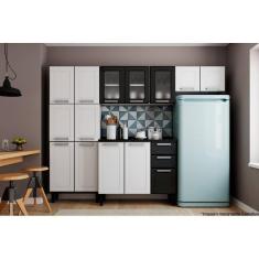 Cozinha Modulada Bertolini Múltipla 4pçs (2 Armários + 1 Balcão + 1 Paneleiro) C4P73 Branco/Preto