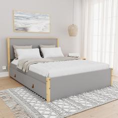 Cama Casal 4 Gavetas Íris Cabecasa Madeiramadeira Cinza/Natural