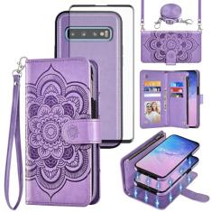 Asuwish Capa de celular para Samsung Galaxy S10 com zíper carteira magnética destacável com protetor de tela de vidro temperado, alça transversal, porta-cartões de flores S 10 Edge 10S GS10 X10