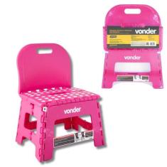Banqueta Plastica Dobravel Vonder Com Encosto Rosa 22cm