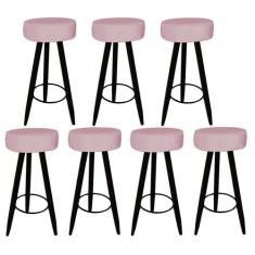 Kit 07 Banqueta Alta Flora Pés Palito em Madeira Preto  Bar Bistrô Coz