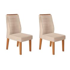 Cadeira Sala De Jantar Ondina Kit 2 Un Carvalho Nobre-linho Saara - Dj Móveis