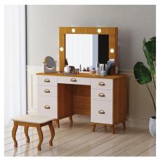 Penteadeira Camarim New Seul Com Banqueta Almofadada Ambiente Freijó Maní - Luapa