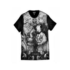 Camiseta Caveira com Flor e Relógio Retrô Swag e Rap-Masculino