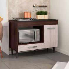 Balcão para Cooktop 5 Bocas e Forno Microondas Carla Cor Castanho com Avelã - AJL Móveis
