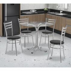 Conjunto Mesa Redonda Tampo de Vidro e 4 Cadeiras Assento Estofado - U