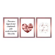 Kit 3 Quadros Decorativos Rose Para Sala Quarto Casal - Pri D'Cora, Ma