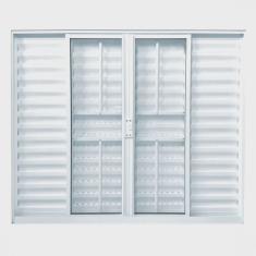 Janela de Alumínio Veneziana 100x120cm 3 Folhas 1 Fixa com Grade e Vidro Liso Soft Plus mgm Branco