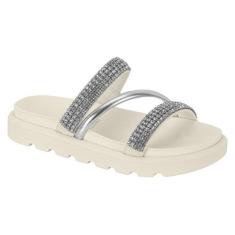 Sandália Papete Feminina Vizzano Strass Brilho, Branco off, Cristal, 3