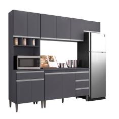 Cozinha Modulada 5 Peças com Tampo 241cm 10 Portas 4 Gavetas Natalie Cinza - ÉdeCasaMóveis