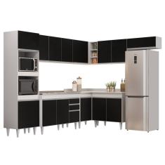 Armário de Cozinha Modulada de Canto 8 Peças CP03 Balcão com Pia Inox Branco/Preto - Lumil