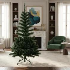 Árvore De Natal Pinheiro Verde Musgo Ponta Branca Neve 1,50m 220 Galho