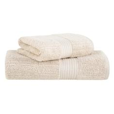 Buddemeyer Jogo de Toalhas Fio Penteado Canelado Banho Bege 2 Peças