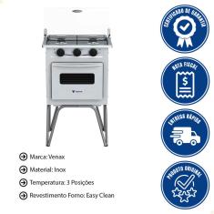 Fogão a Gás Venax Gemini 2 Queimadores Branco com Tampa de Vidro GLP 7523