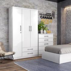 Guarda Roupa Solteiro 03 Portas 02 Gavetas Miami Henn, Branco